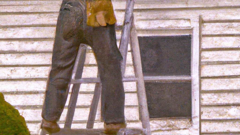 Man climbing ladder on Augusta, Kansas home to replace roof