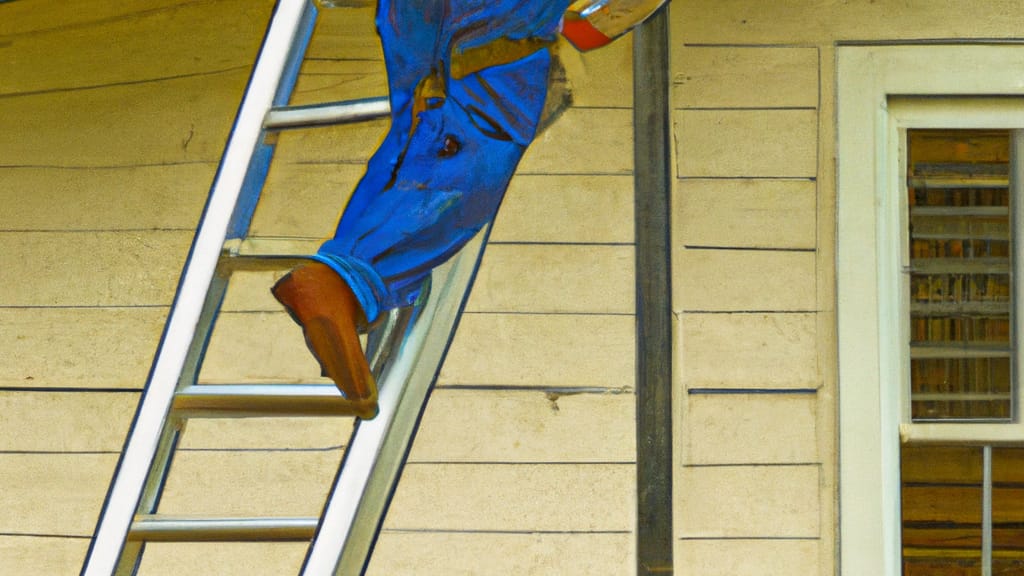 Man climbing ladder on Austin, Texas home to replace roof