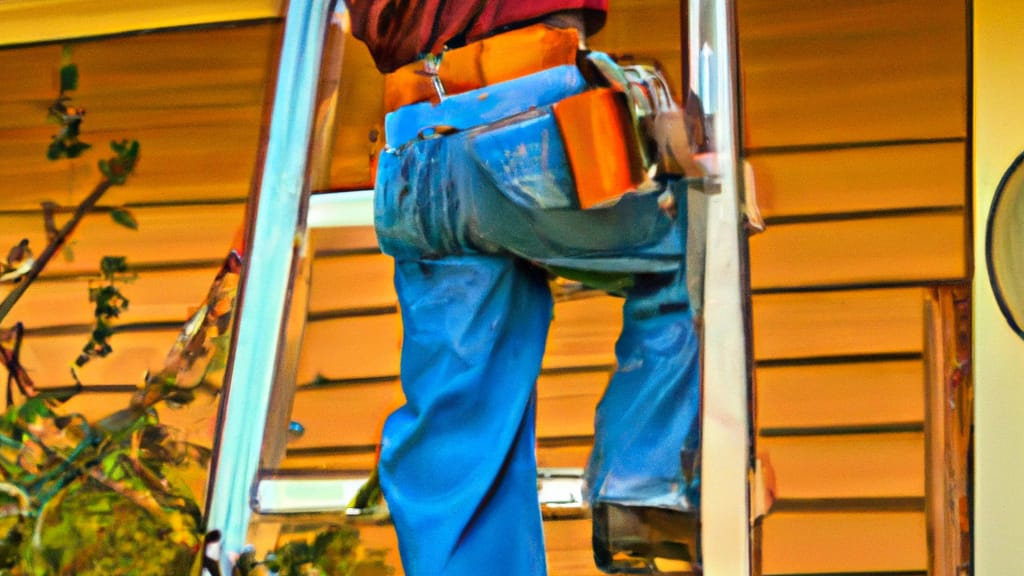 Man climbing ladder on Balch Springs, Texas home to replace roof