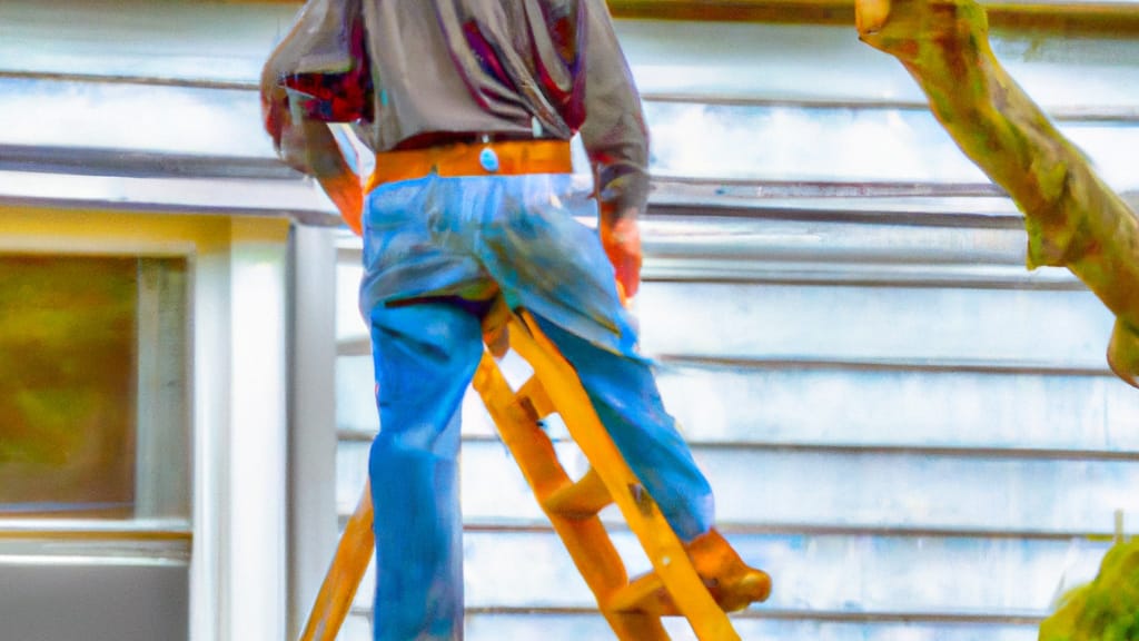 Man climbing ladder on Baldwin, New York home to replace roof