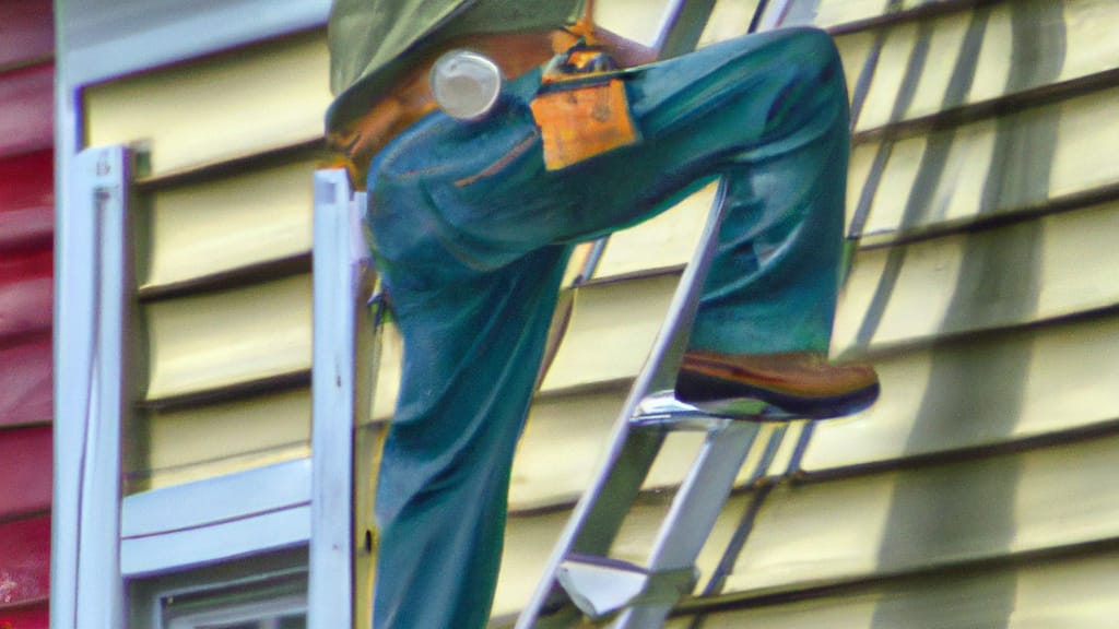 Man climbing ladder on Baldwinsville, New York home to replace roof
