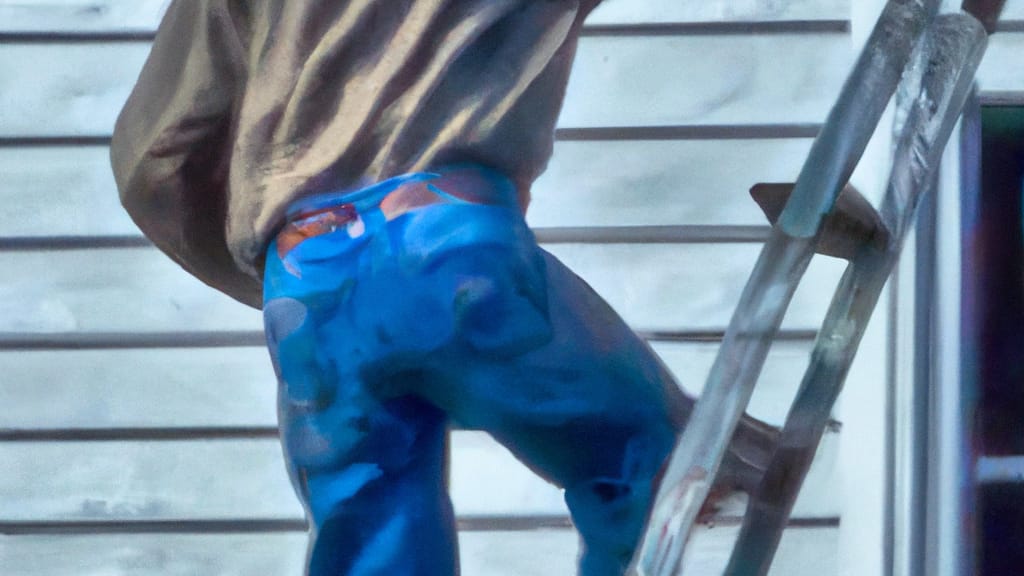 Man climbing ladder on Bangor, Maine home to replace roof