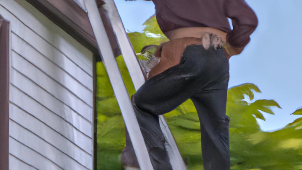 Man climbing ladder on Barrington, Illinois home to replace roof