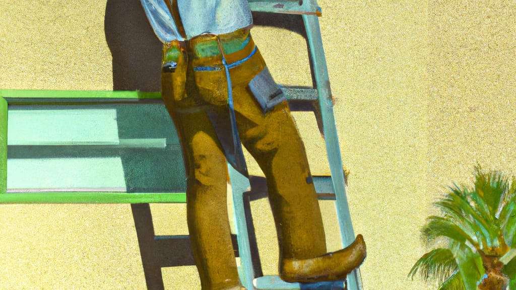 Man climbing ladder on Barstow, California home to replace roof