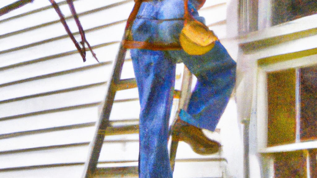 Man climbing ladder on Barton, New York home to replace roof