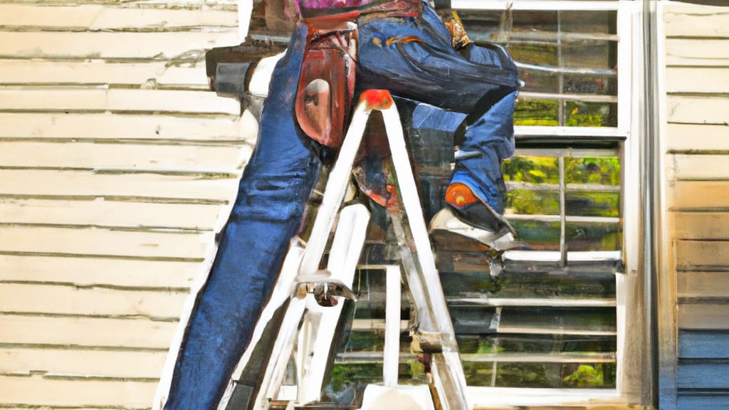 Man climbing ladder on Bartow, Florida home to replace roof
