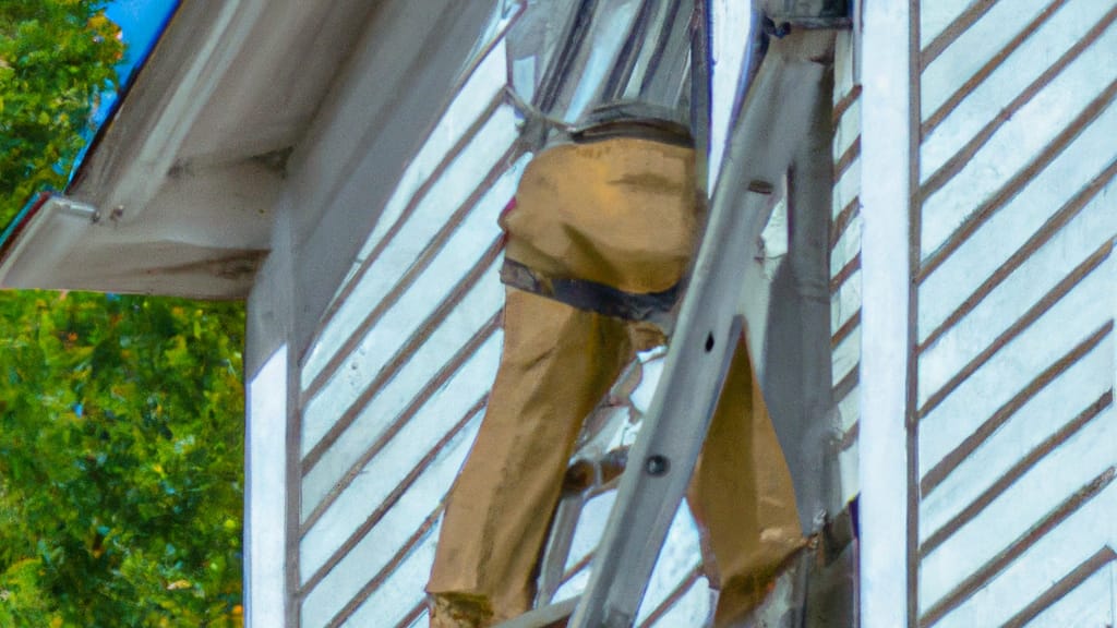 Man climbing ladder on Batesville, Arkansas home to replace roof