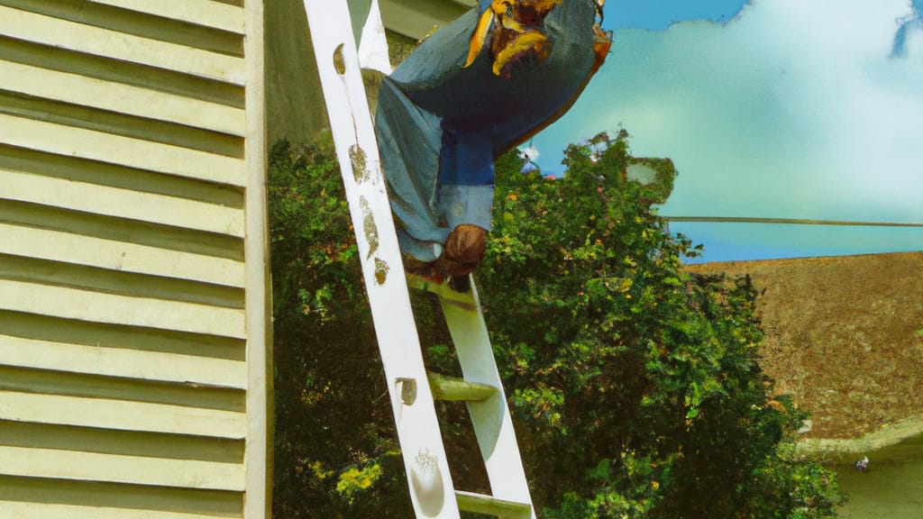 Man climbing ladder on Baytown, Texas home to replace roof