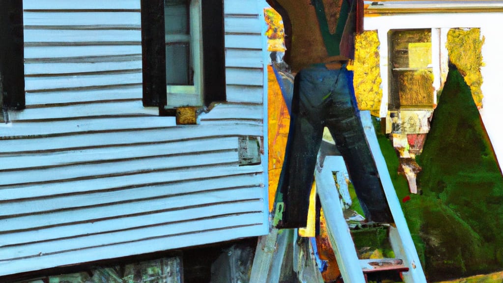 Man climbing ladder on Beacon Falls, Connecticut home to replace roof