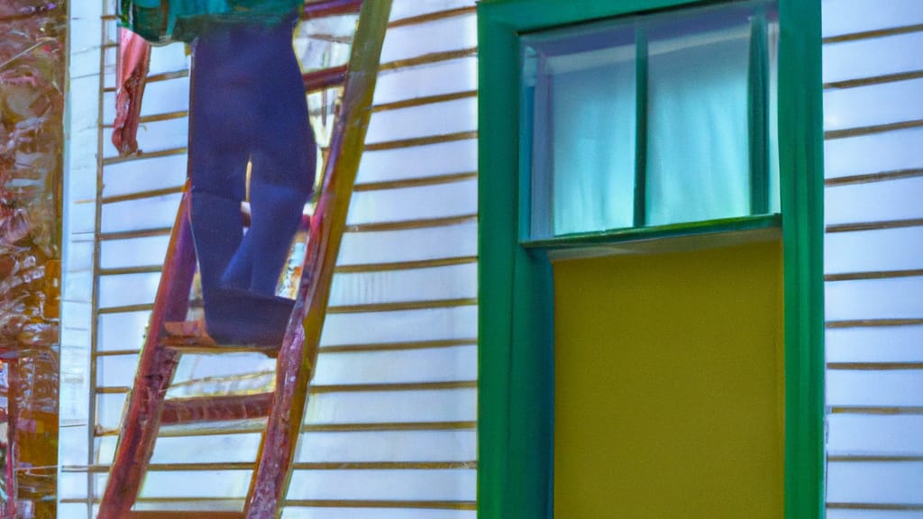 Man climbing ladder on Beardstown, Illinois home to replace roof