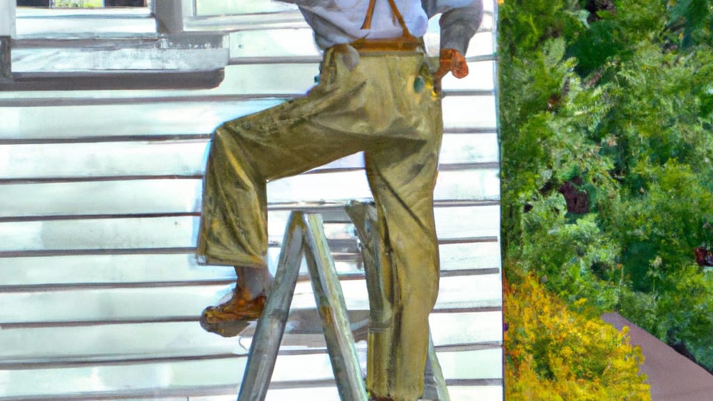 Man climbing ladder on Bedford, Ohio home to replace roof