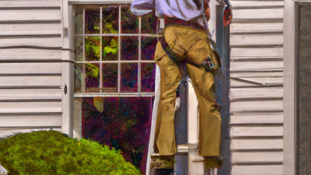 Man climbing ladder on Bedford, Virginia home to replace roof