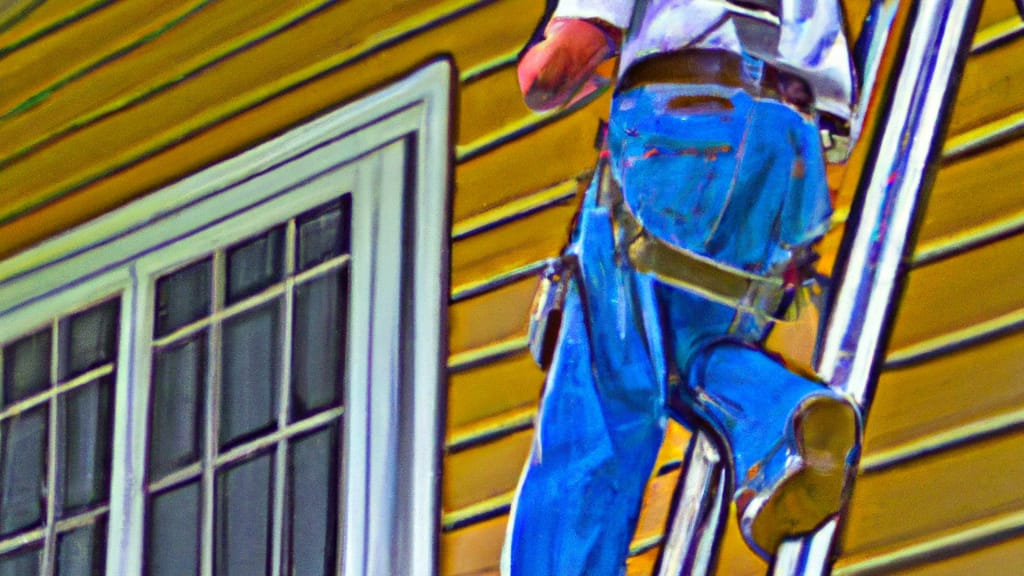 Man climbing ladder on Bellaire, Texas home to replace roof