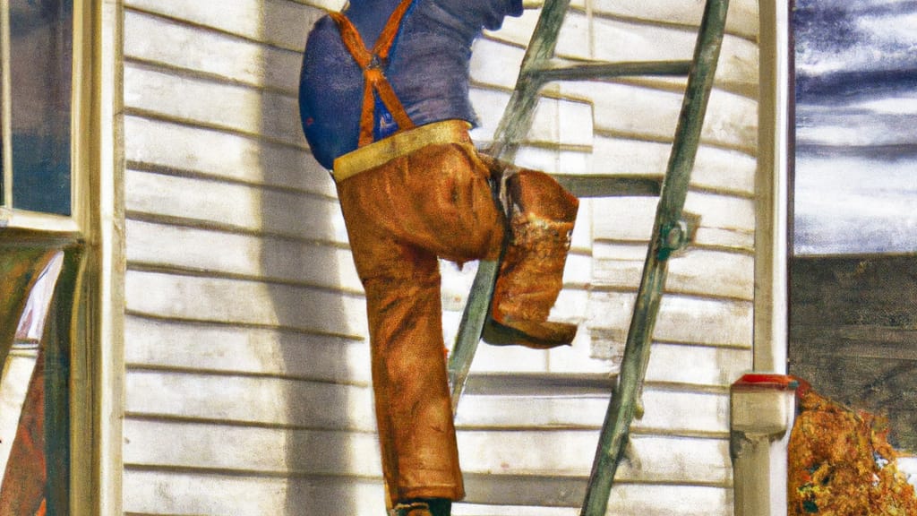 Man climbing ladder on Belleville, Illinois home to replace roof