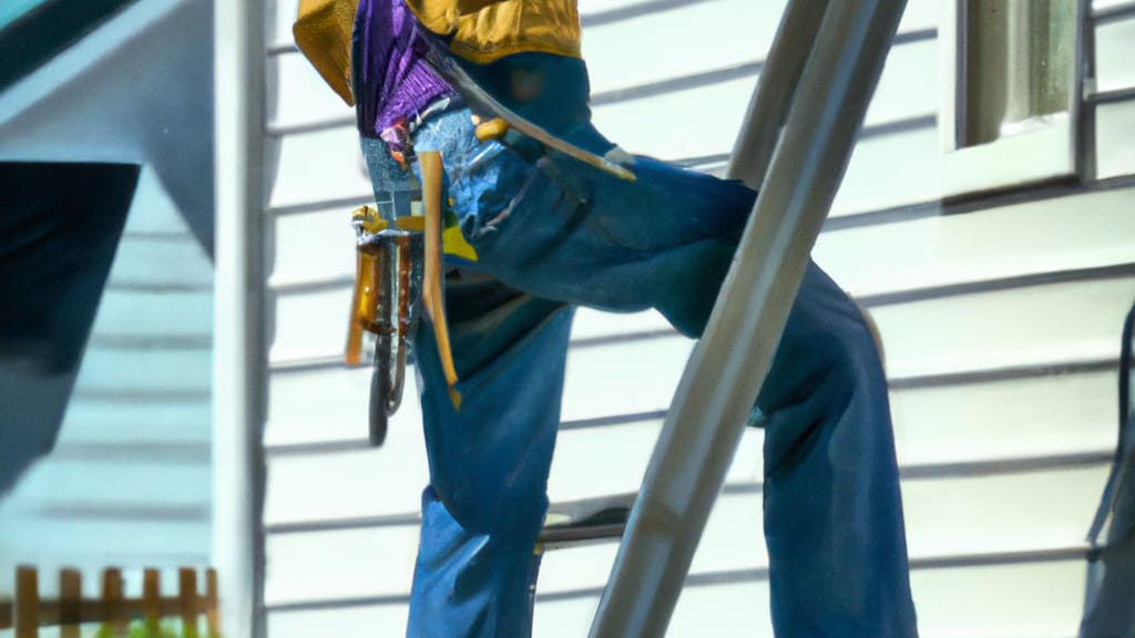 Man climbing ladder on Belleville, New Jersey home to replace roof