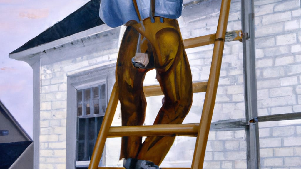Man climbing ladder on Bellmore, New York home to replace roof