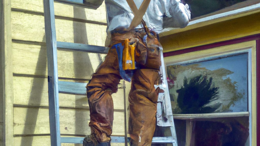 Man climbing ladder on Belmont, California home to replace roof