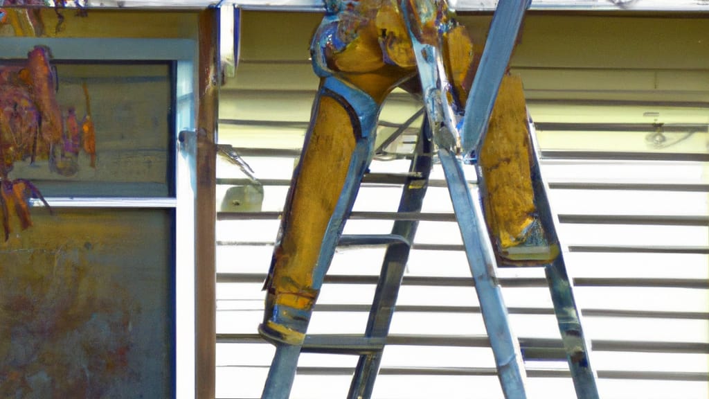 Man climbing ladder on Bend, Oregon home to replace roof