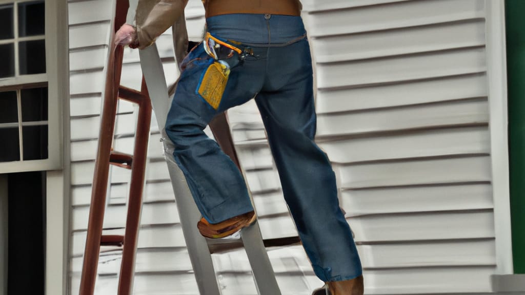 Man climbing ladder on Bennettsville, South Carolina home to replace roof