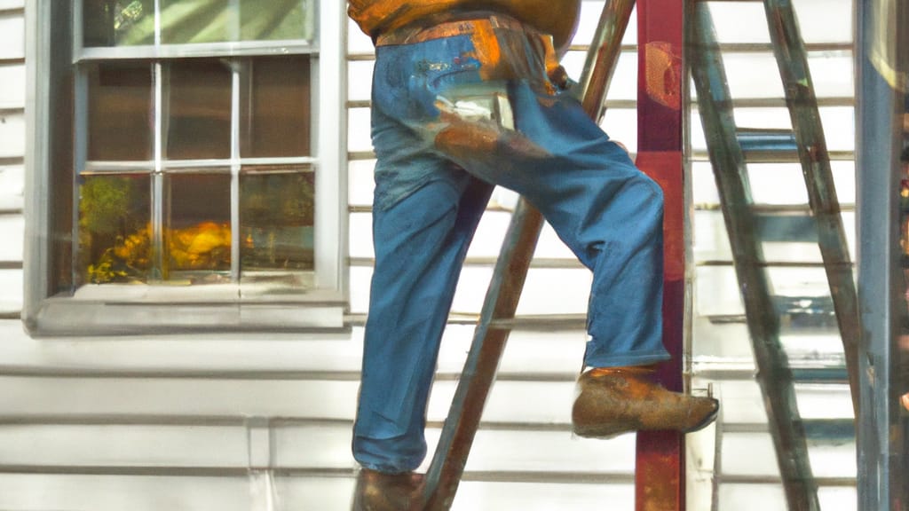 Man climbing ladder on Bergenfield, New Jersey home to replace roof