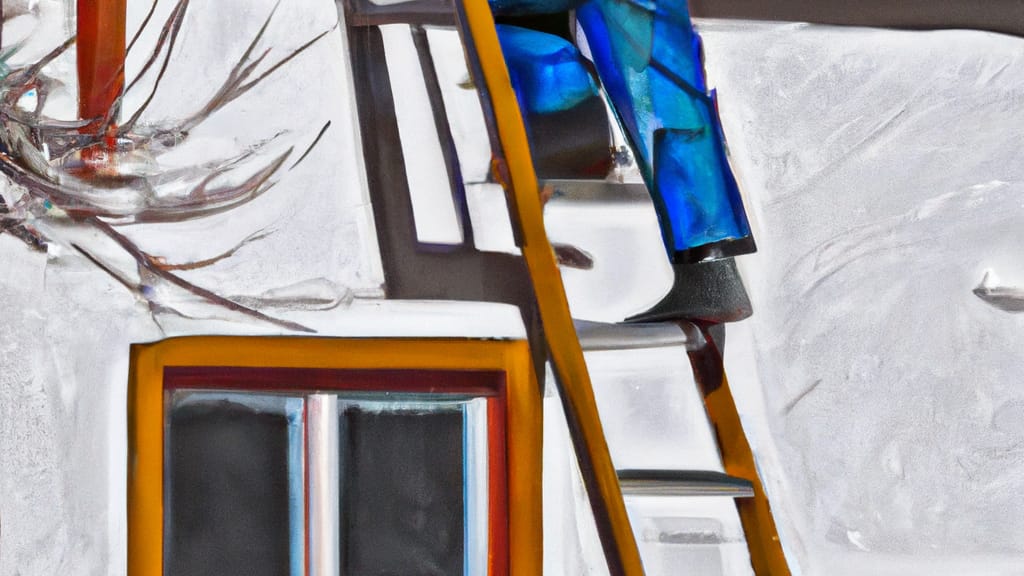 Man climbing ladder on Bernalillo, New Mexico home to replace roof