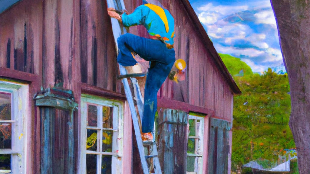 Man climbing ladder on Berryville, Arkansas home to replace roof