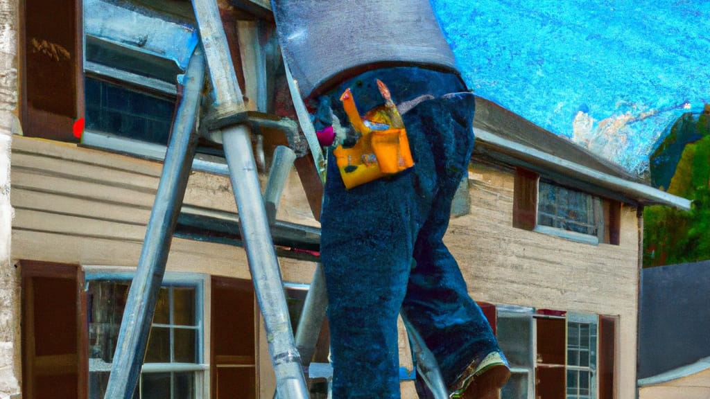 Man climbing ladder on Bethel Park, Pennsylvania home to replace roof