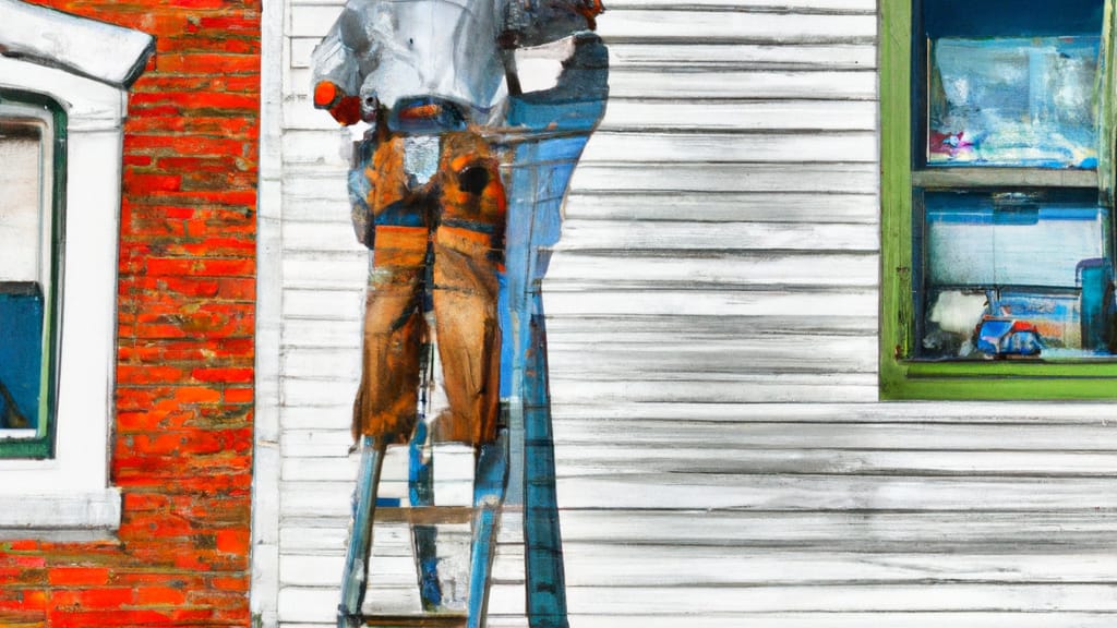 Man climbing ladder on Binghamton, New York home to replace roof