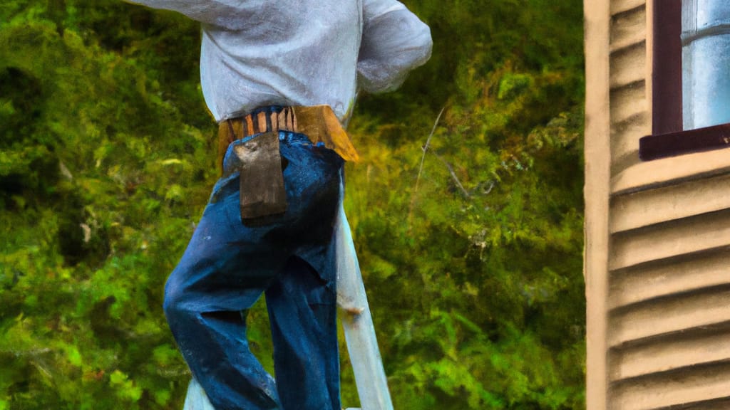 Man climbing ladder on Black Mountain, North Carolina home to replace roof