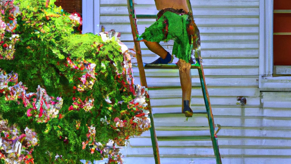 Man climbing ladder on Bloomfield, Connecticut home to replace roof