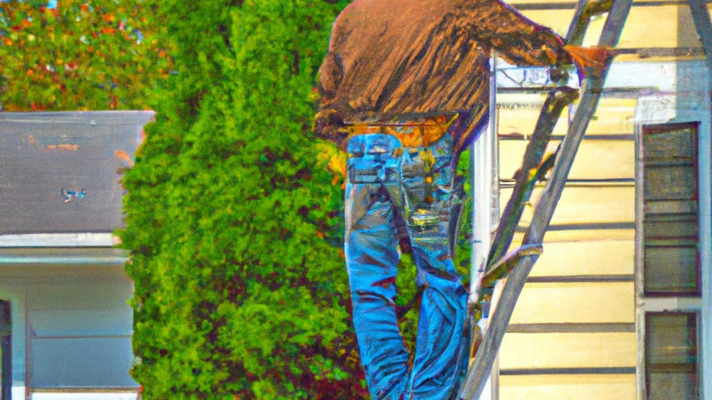 Man climbing ladder on Bloomingdale, New Jersey home to replace roof