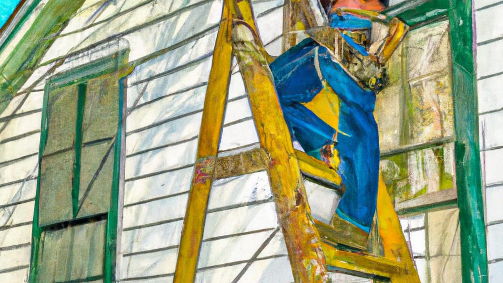 Man climbing ladder on Bogalusa, Louisiana home to replace roof