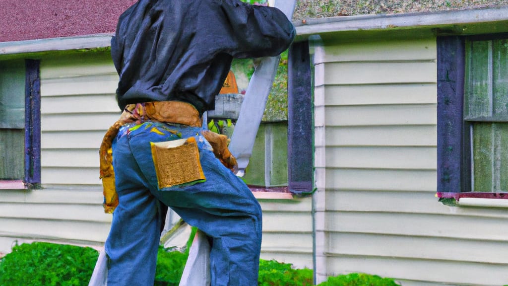 Man climbing ladder on Bolingbrook, Illinois home to replace roof