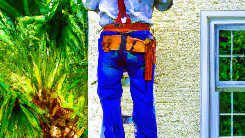 Man climbing ladder on Bonita Springs, Florida home to replace roof