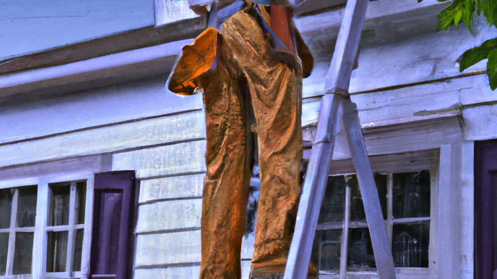 Man climbing ladder on Boonton, New Jersey home to replace roof