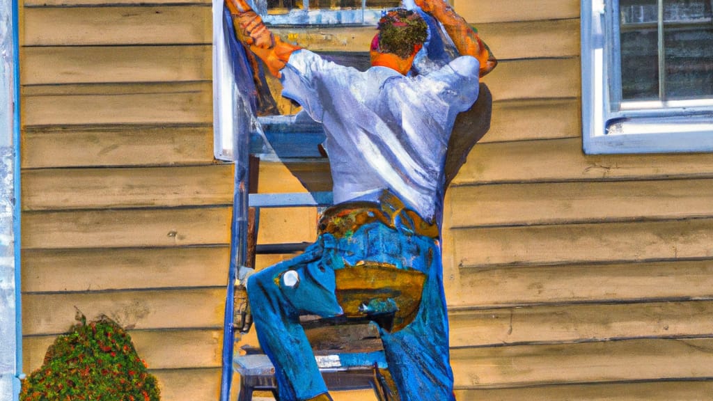 Man climbing ladder on Bordentown, New Jersey home to replace roof