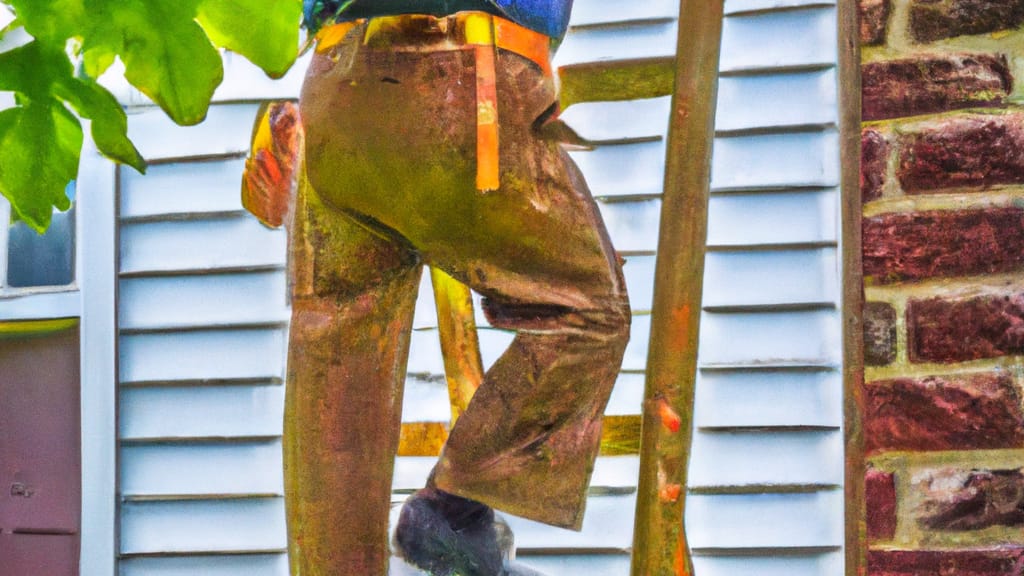 Man climbing ladder on Bourbonnais, Illinois home to replace roof