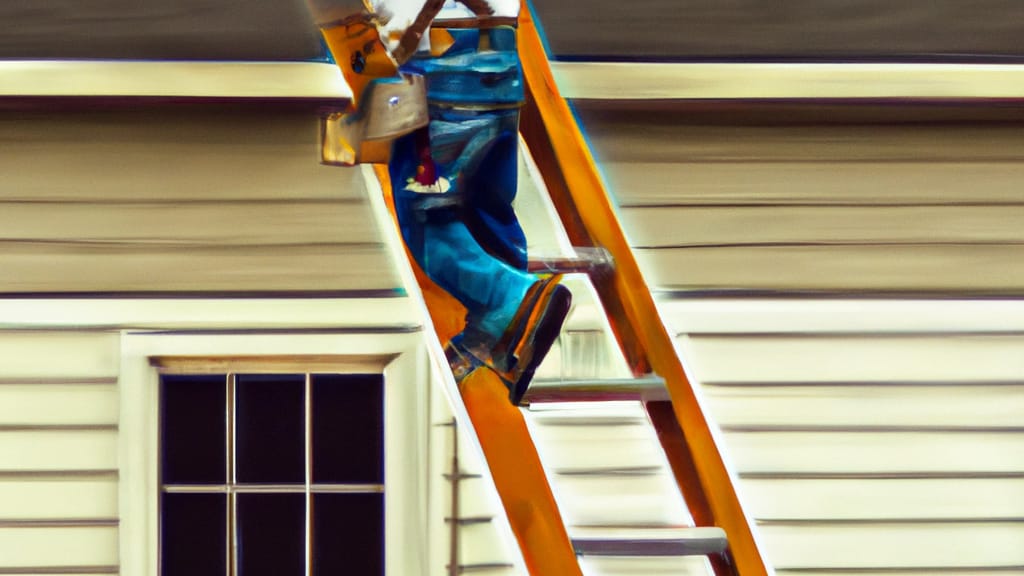 Man climbing ladder on Bowie, Texas home to replace roof