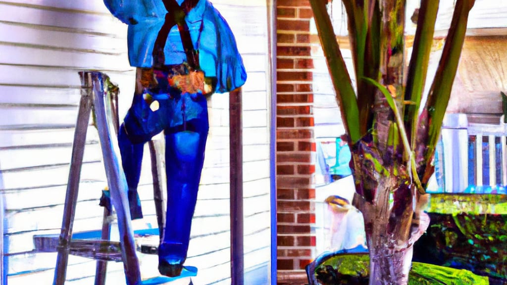 Man climbing ladder on Boynton Beach, Florida home to replace roof