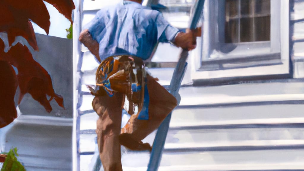 Man climbing ladder on Braintree, Massachusetts home to replace roof