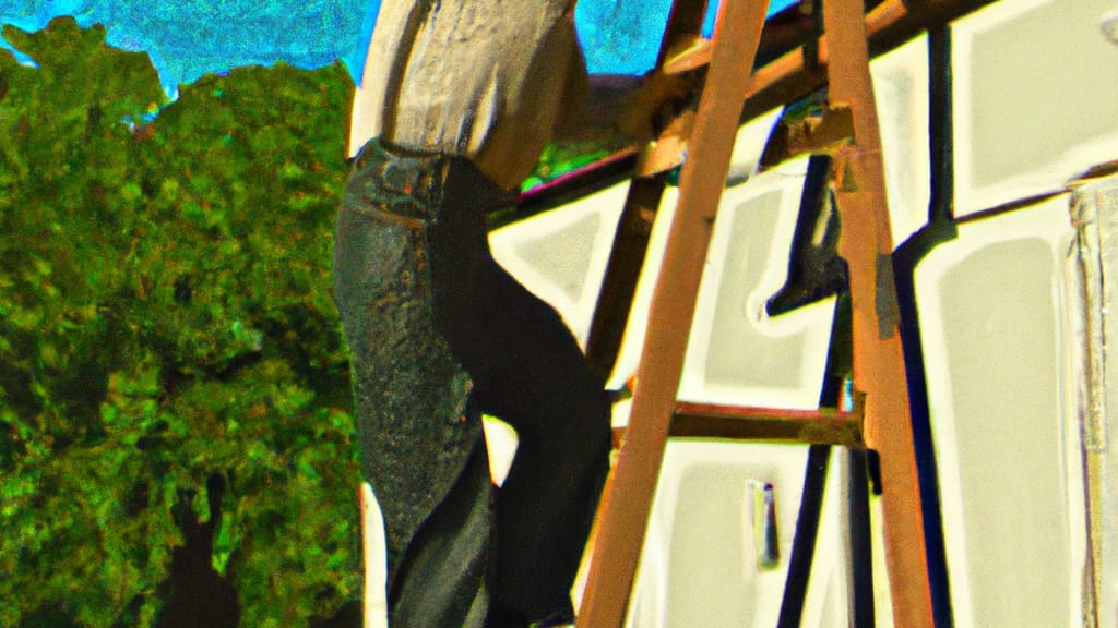 Man climbing ladder on Brawley, California home to replace roof
