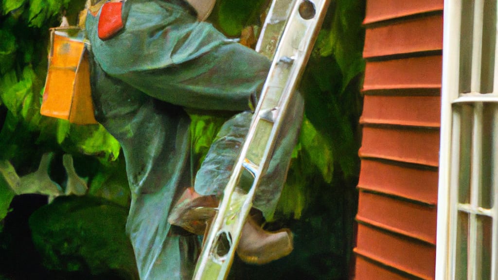 Man climbing ladder on Brecksville, Ohio home to replace roof