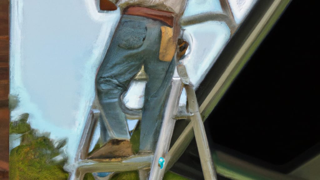 Man climbing ladder on Brevard, North Carolina home to replace roof