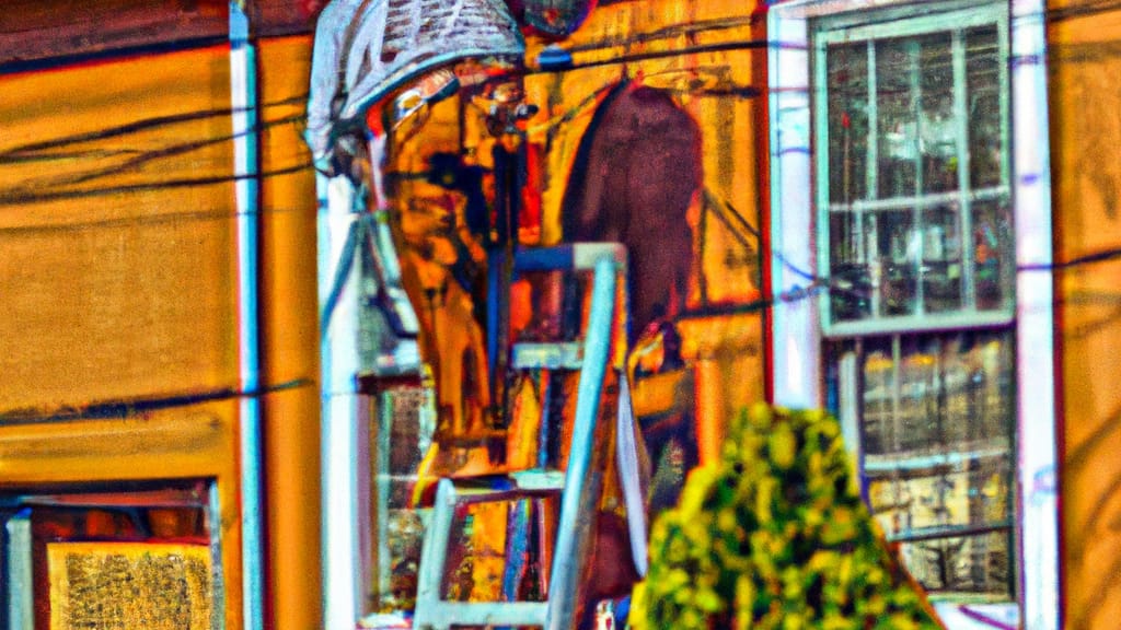 Man climbing ladder on Bridgeport, Connecticut home to replace roof