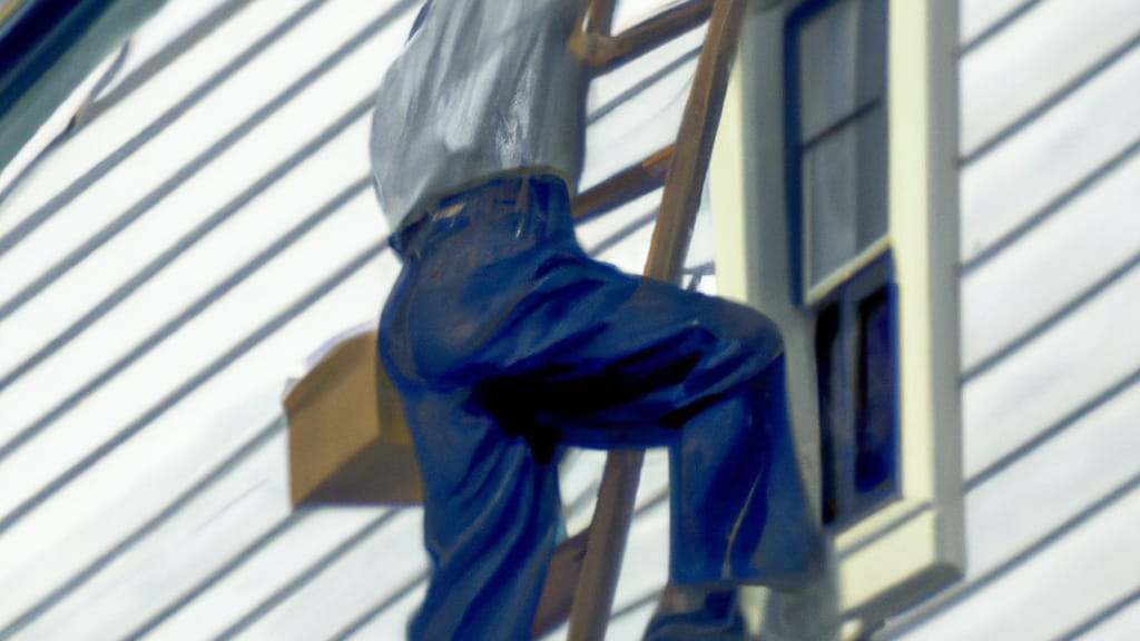 Man climbing ladder on Bridgeport, Michigan home to replace roof