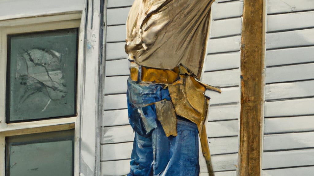 Man climbing ladder on Brigham City, Utah home to replace roof