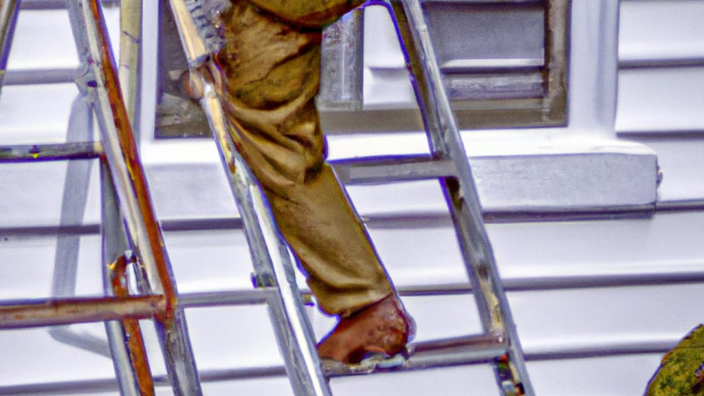 Man climbing ladder on Brockport, New York home to replace roof