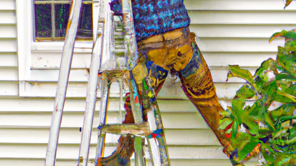 Man climbing ladder on Brookfield, Wisconsin home to replace roof