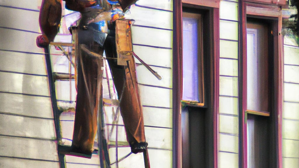 Man climbing ladder on Brookings, Oregon home to replace roof