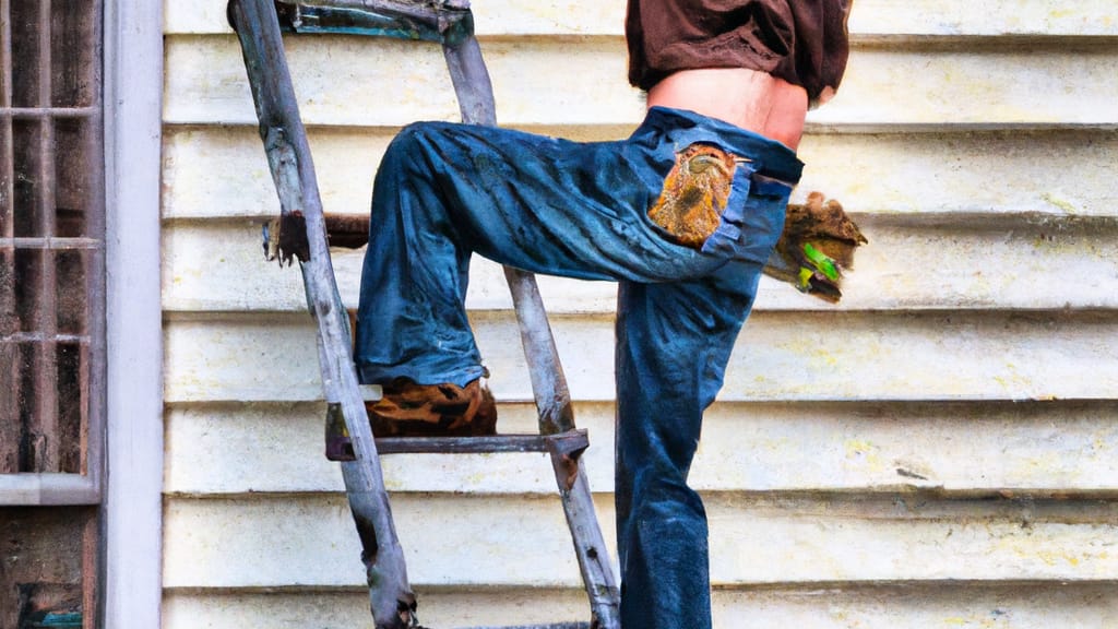 Man climbing ladder on Broussard, Louisiana home to replace roof